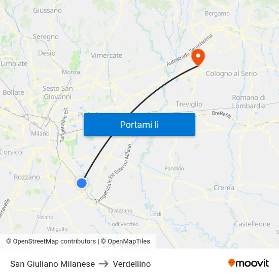 San Giuliano Milanese to Verdellino map