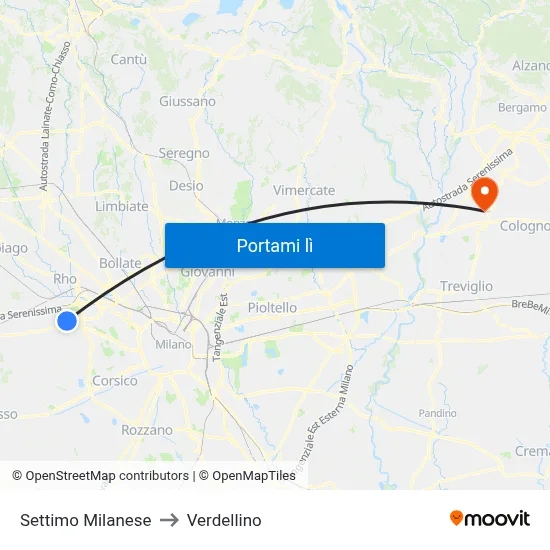 Settimo Milanese to Verdellino map