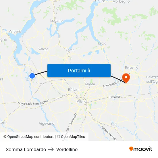 Somma Lombardo to Verdellino map