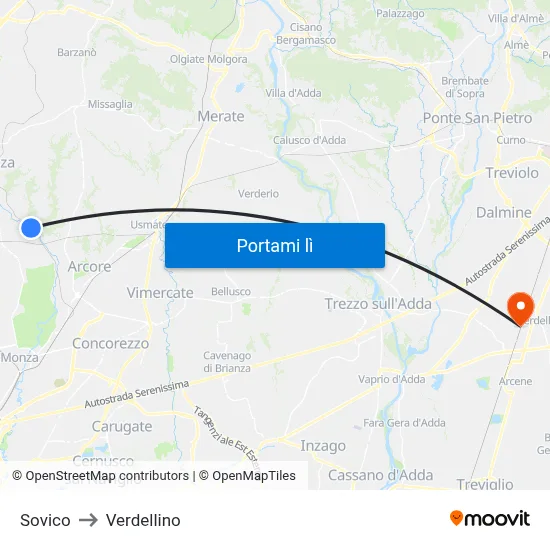 Sovico to Verdellino map
