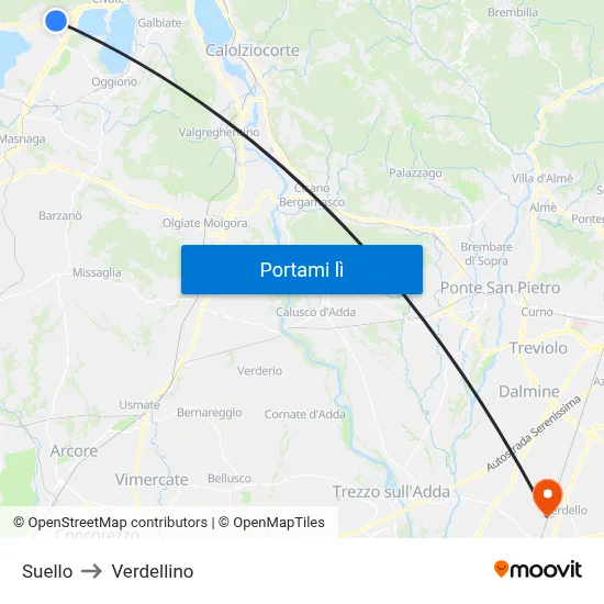 Suello to Verdellino map