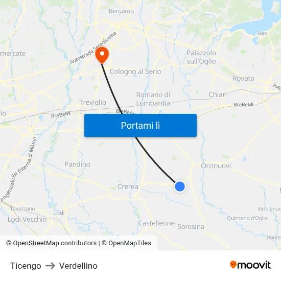 Ticengo to Verdellino map