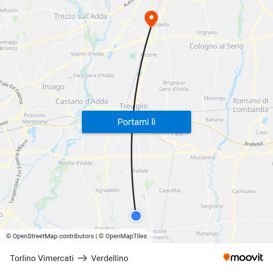 Torlino Vimercati to Verdellino map