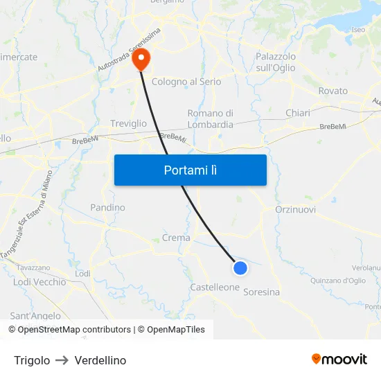 Trigolo to Verdellino map