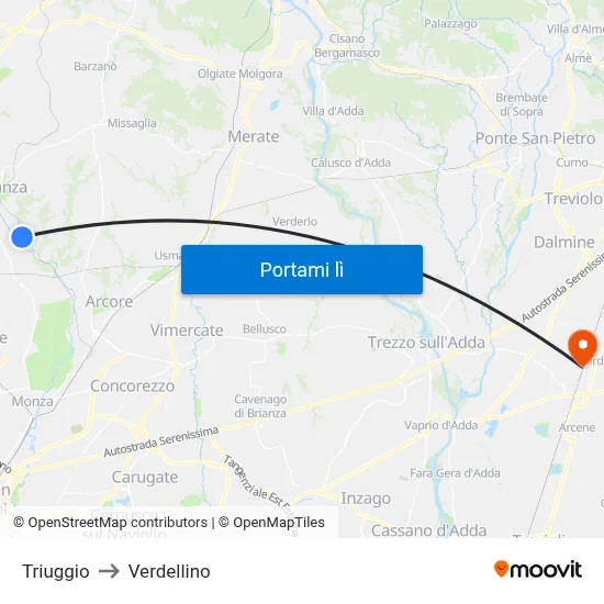 Triuggio to Verdellino map