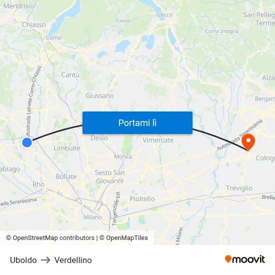 Uboldo to Verdellino map