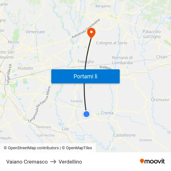 Vaiano Cremasco to Verdellino map