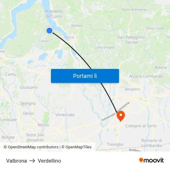 Valbrona to Verdellino map