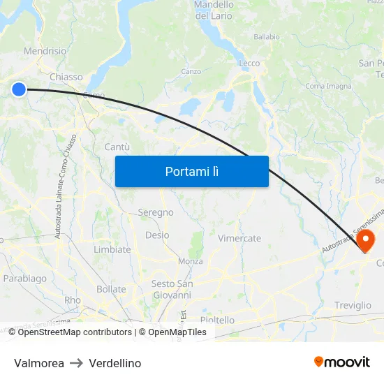 Valmorea to Verdellino map