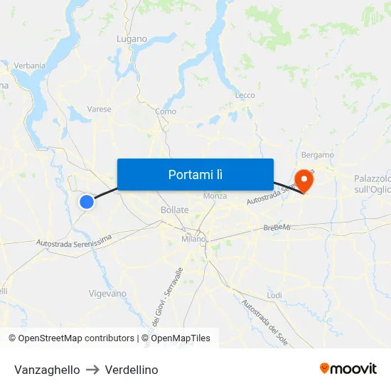 Vanzaghello to Verdellino map