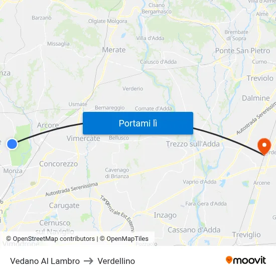Vedano Al Lambro to Verdellino map