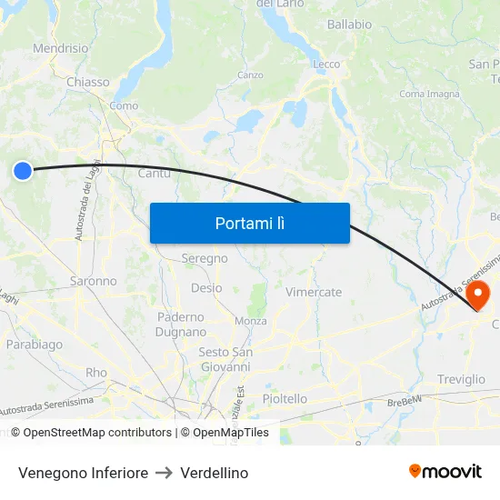 Venegono Inferiore to Verdellino map