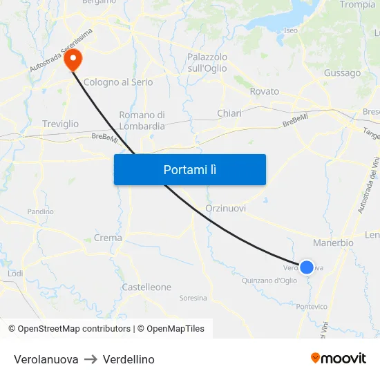 Verolanuova to Verdellino map
