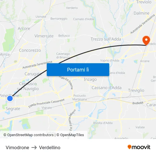 Vimodrone to Verdellino map