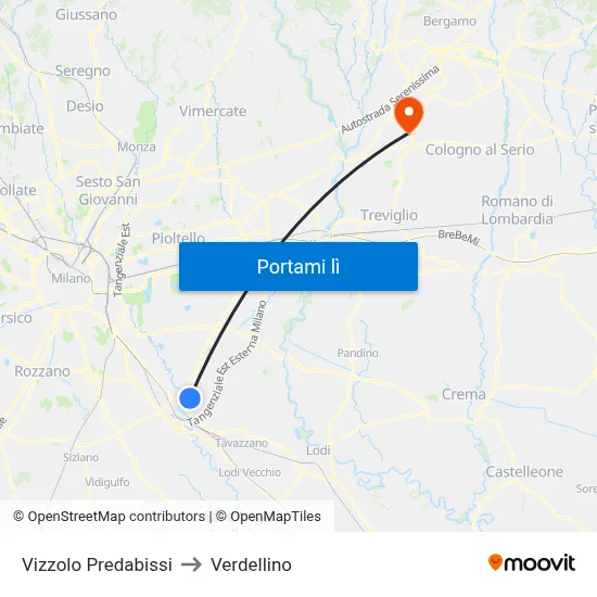 Vizzolo Predabissi to Verdellino map