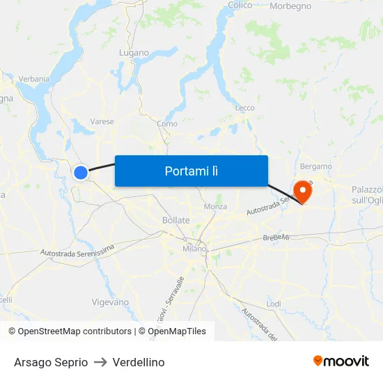 Arsago Seprio to Verdellino map