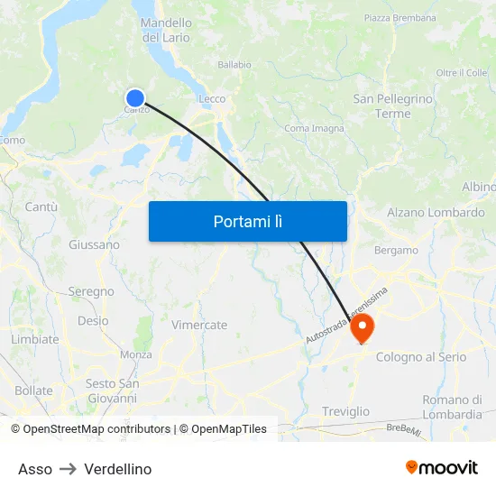 Asso to Verdellino map