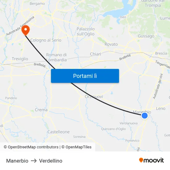 Manerbio to Verdellino map