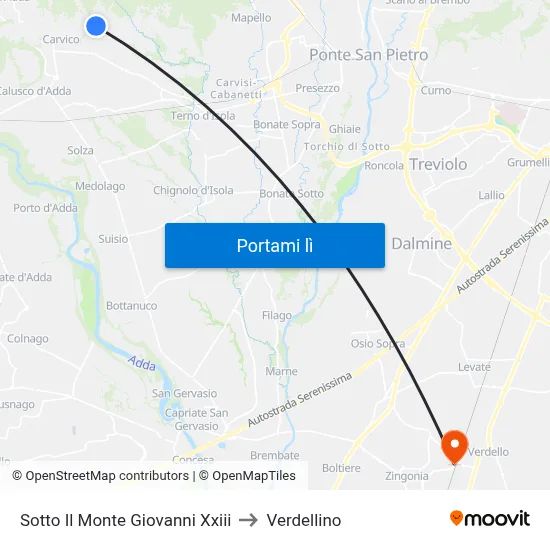 Sotto Il Monte Giovanni Xxiii to Verdellino map