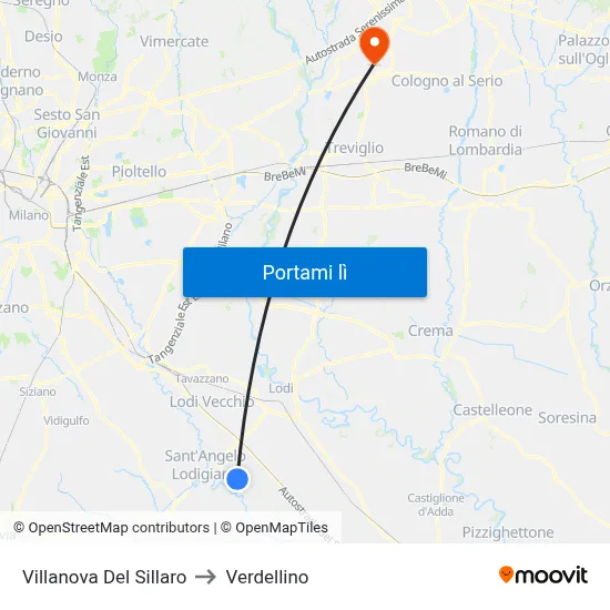 Villanova Del Sillaro to Verdellino map