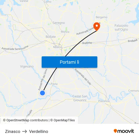 Zinasco to Verdellino map