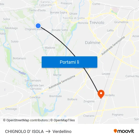 CHIGNOLO D' ISOLA to Verdellino map
