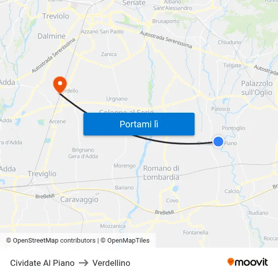 Cividate Al Piano to Verdellino map