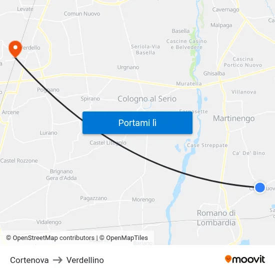 Cortenova to Verdellino map