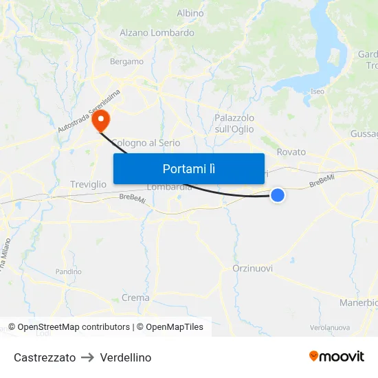 Castrezzato to Verdellino map