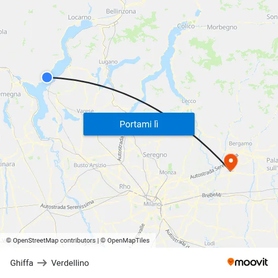 Ghiffa to Verdellino map