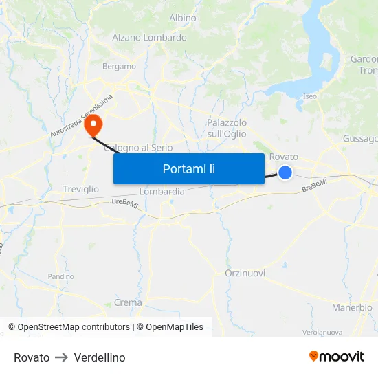 Rovato to Verdellino map