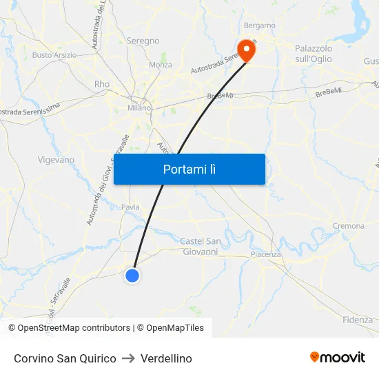 Corvino San Quirico to Verdellino map