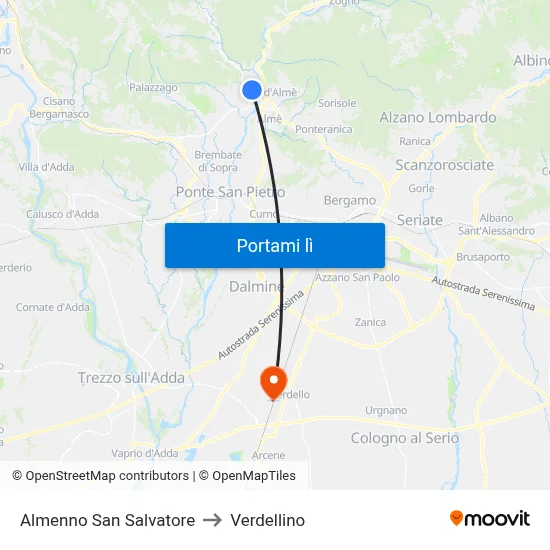 Almenno San Salvatore to Verdellino map