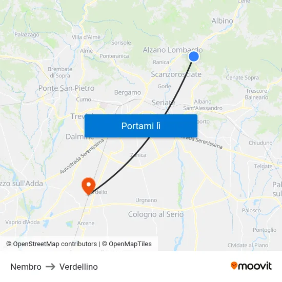 Nembro to Verdellino map