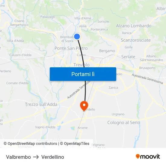 Valbrembo to Verdellino map