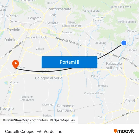 Castelli Calepio to Verdellino map