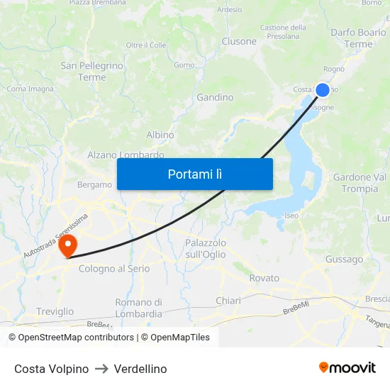 Costa Volpino to Verdellino map