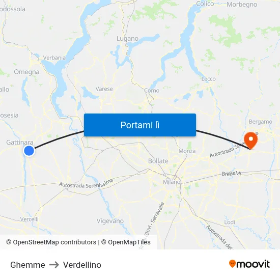 Ghemme to Verdellino map