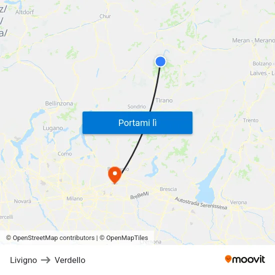 Livigno to Verdello map