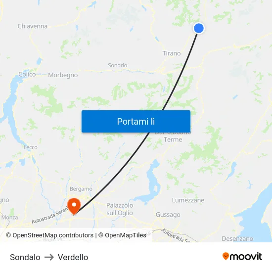 Sondalo to Verdello map