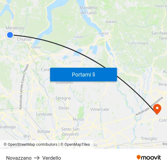 Novazzano to Verdello map