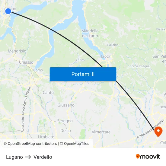 Lugano to Verdello map