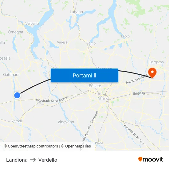 Landiona to Verdello map