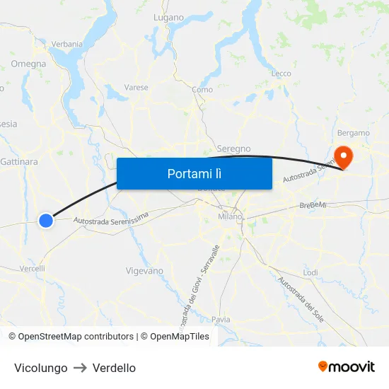 Vicolungo to Verdello map