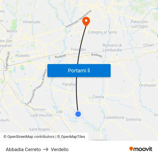 Abbadia Cerreto to Verdello map