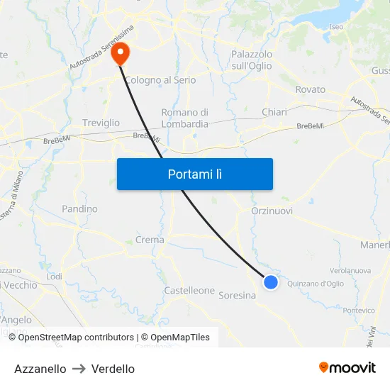 Azzanello to Verdello map