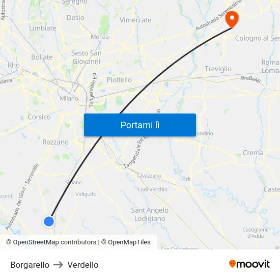 Borgarello to Verdello map