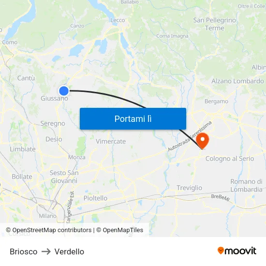 Briosco to Verdello map