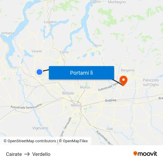 Cairate to Verdello map