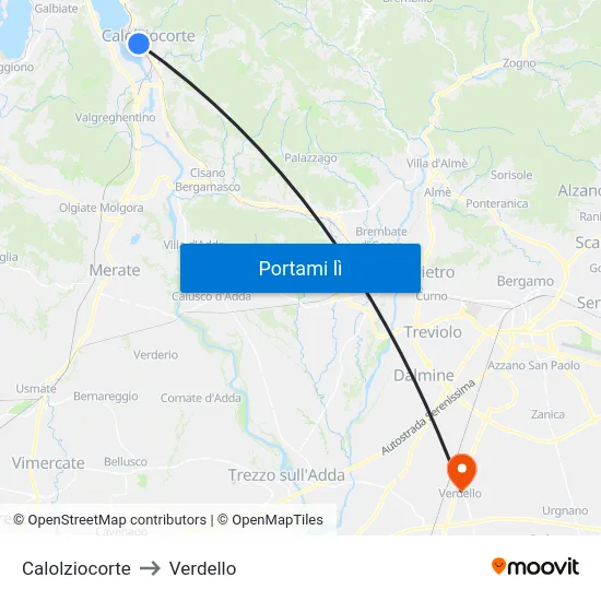 Calolziocorte to Verdello map